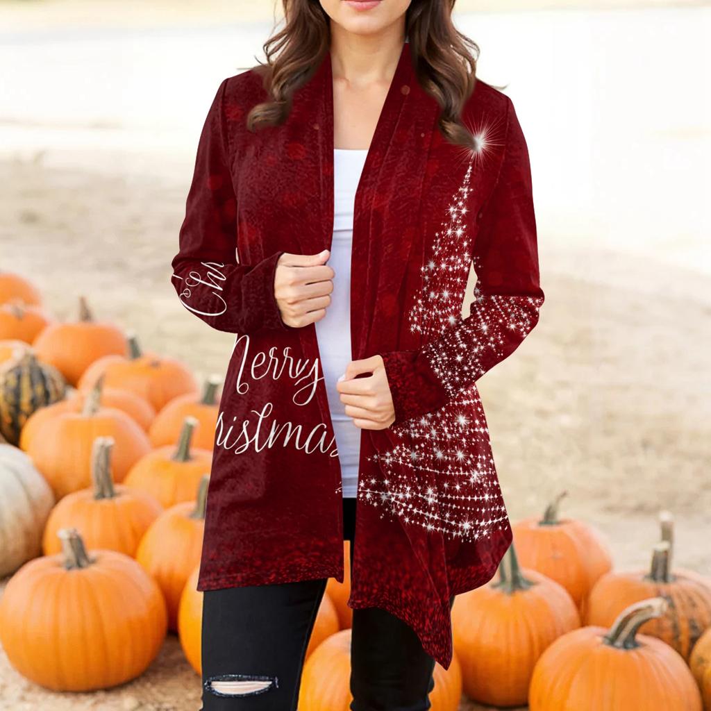 Women's Fashion Casual Halloween Printed Mid-Length Irregular Hem Cardigan Jacket