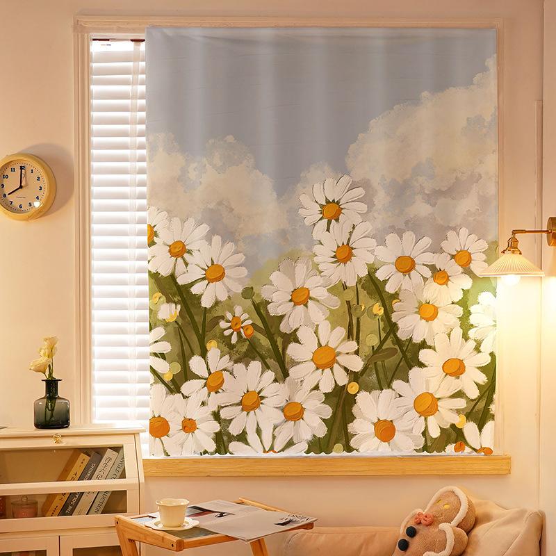 Velcro Curtains Are Easy To Install Without Punching Holes, Small Windows Are Blocked, Self-Adhesive Rental Rooms Are Short Pastoral