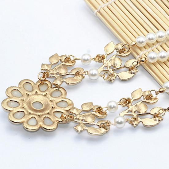 Yousheng Women Necklace Bohemian Elegant Double-layer Sun Flower Pendant Geometric Ladies Faux Pearl Choker Necklace Jewelry Decoration Gift for