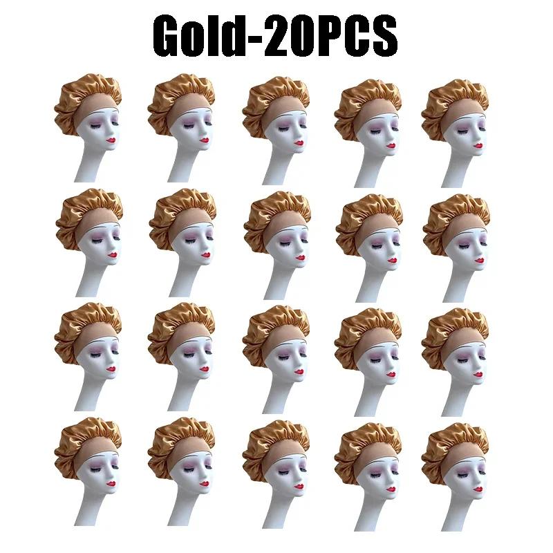 High Elastic Satin Solid Sleeping Hat Hair Care Bonnet Nightcap Multi-color Reusable Women Home Sleeping Cap Accessories