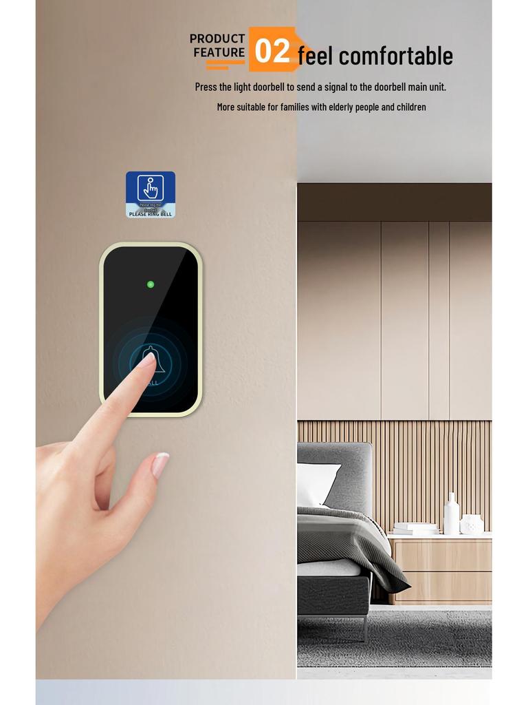 Smart Wireless Doorbell with Long-Range Remote and Flashing Light for Home and Elderly Use
