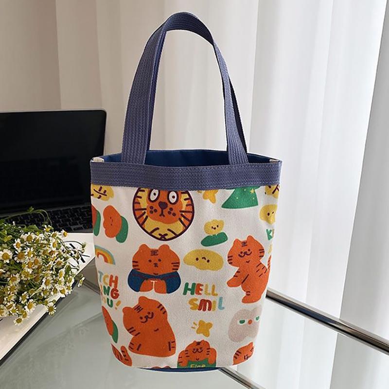Портативная милая сумка-ведро с граффити в виде животных цилиндрическая сумка с принтом INS холщовая сумка для бэнто ручная сумка-ланчбокс 649₽