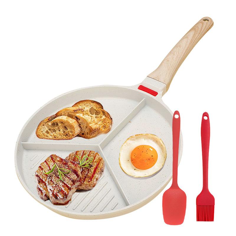 3-In-1 Divided Breakfast Omelette Frying Pan Non-stick Egg Pan Steak Grill Pan Ham Pancake Skillet Pan for Indoor Cooking Pan