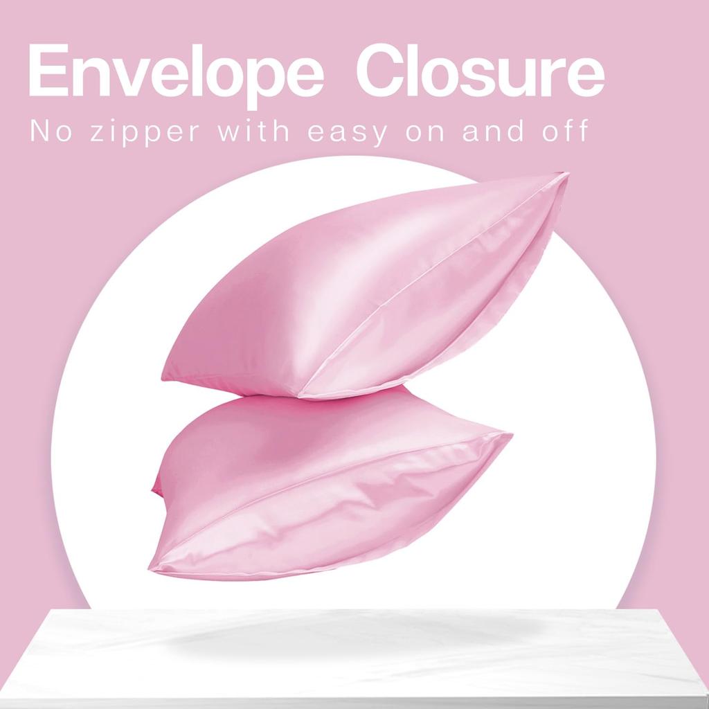 Satin Pillowcases for Hair and Silk Satin Standard Set of 2 Silky Pillowcases with Envelope Closure MR&HM Skin, Pillowcases, 2-Pack, Size,