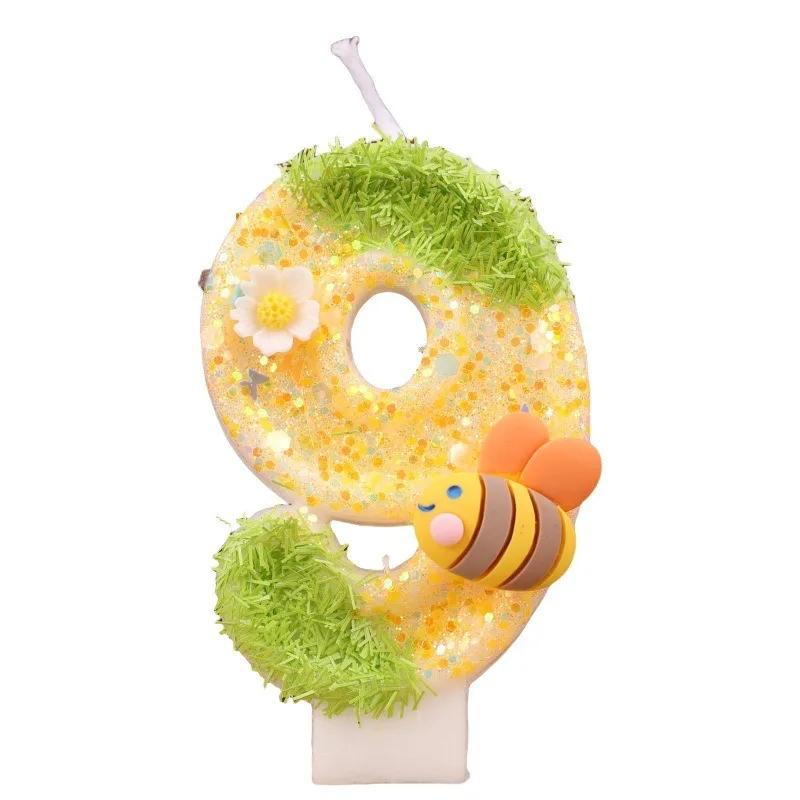 

Bee Number Candle Super Sequin Birthday Cake Plugin Festive Atmosphere Color Matching Candle Payty