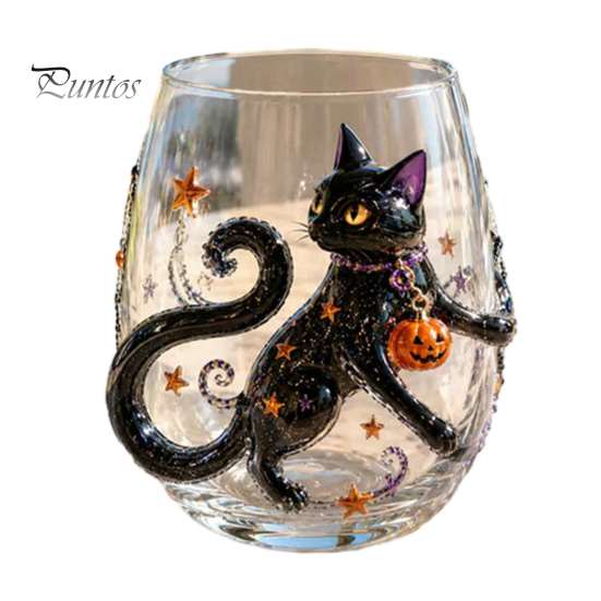 Bicchieri da festa di Halloween, Bicchieri in vetro con rilievo di zucca, fantasma, gatto, pipistrello, Bicchieri da bevande senza stelo spettrali, Bicchieri stagionali per