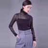 Mall 1116 Spring and Autumn Women's Clothing Pile Collar Elastic Bottom Starry Sky Silver Mesh T-Shirt 1111117