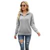 Autumn and winter women's fashion striped color blocking knit sweater long sleeve zipper lapel sweater