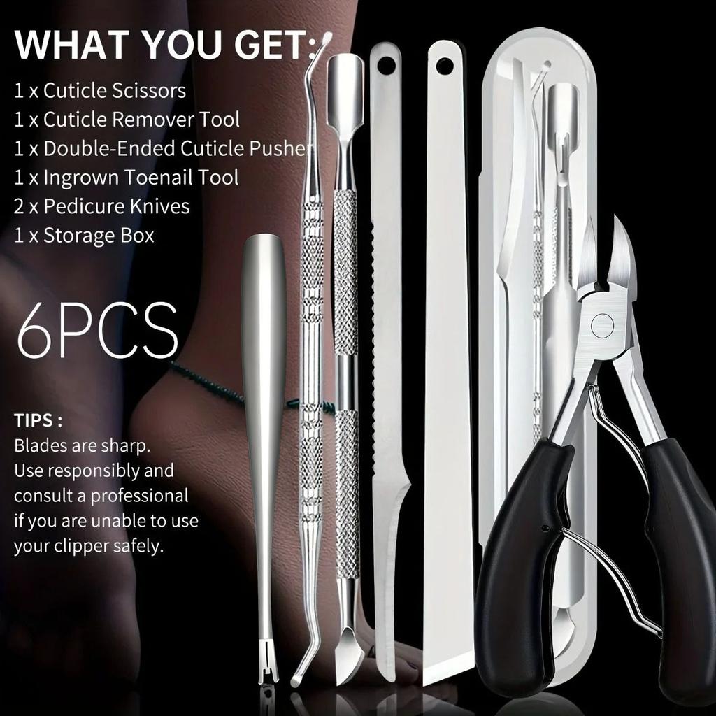 6Pcs Premium Stainless Steel Nail Care Manicure Pedicure Set,Sharp Nail Clippers,Cuticle Remover,Nail File,Multifunctional Nail Easy To Clean Home Use