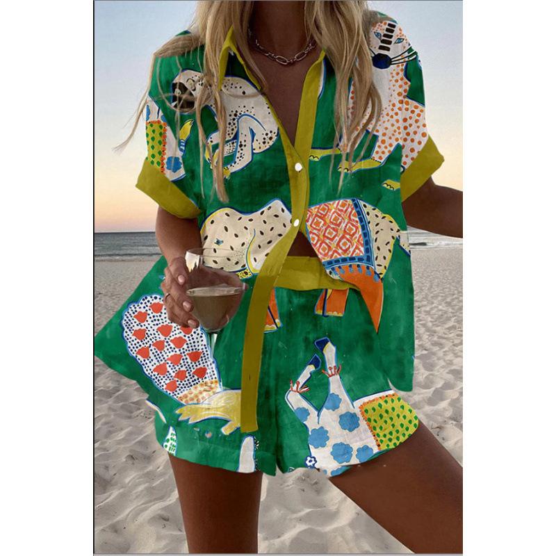 European and American Personalized Large Size Digital 1D Printing New Casual Summer Top Women's Suit 1116