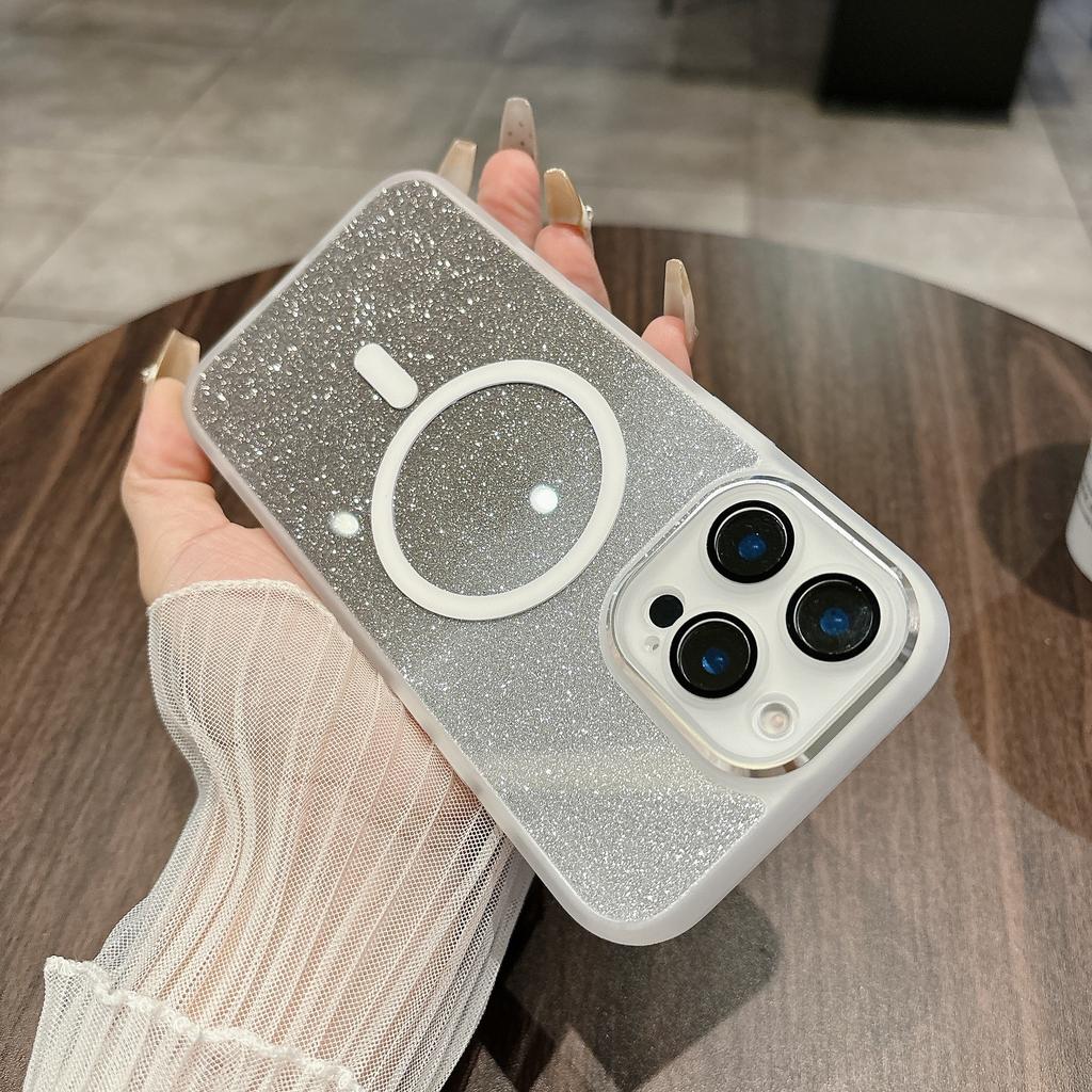 Applicable To IPhone 17 Gold Shield Flash Powder Magnetic Suction Phone Case Apple 16proMax Full Inclusive Anti Fall 15 Protective Case 14