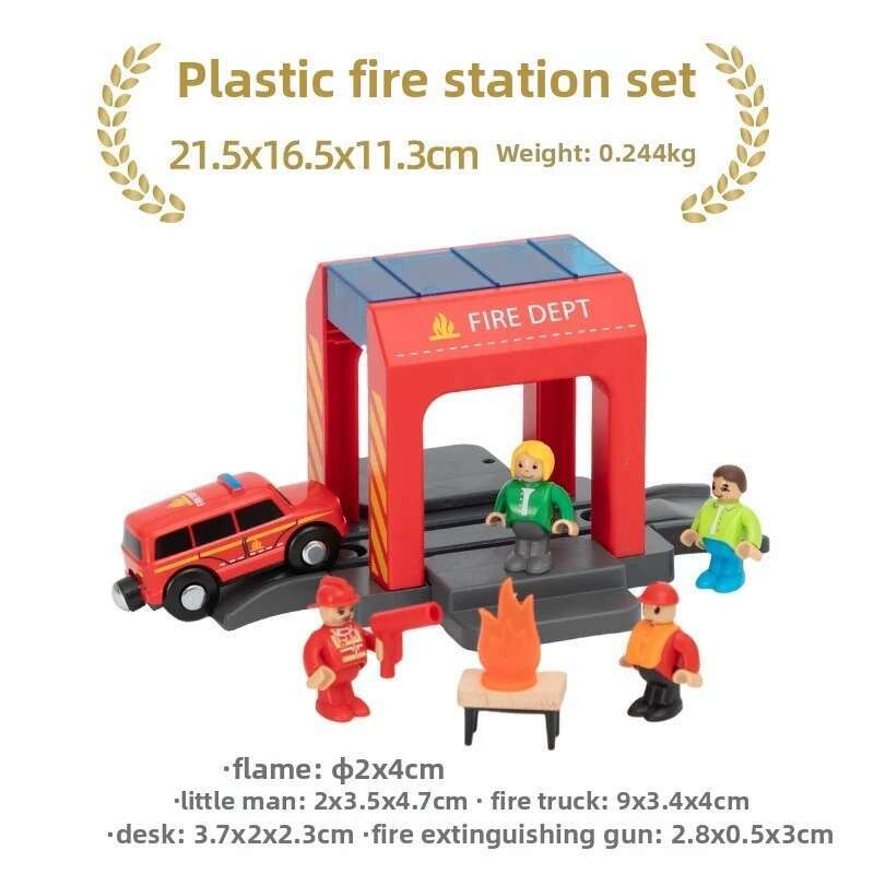 Wooden Train Track Toys Plastic Police Station/Car Wash Room City Scene Wooden Tracks Accessories Railway Toys for Children