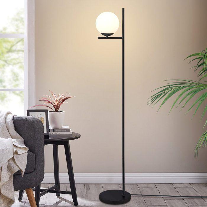 Lampadaire salon - NETTLIFE - Lampadaire noir E27 - Métal et verre - Interrupteur au pied