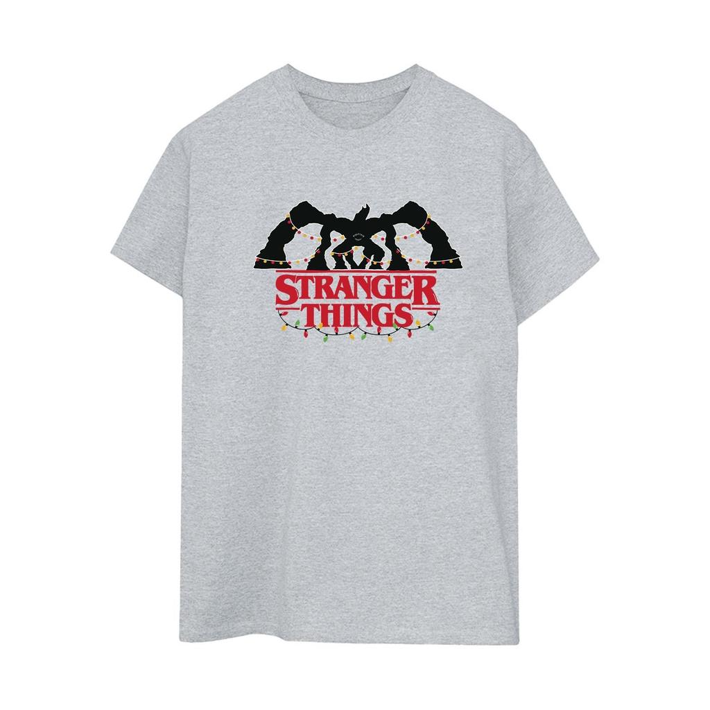 Tricou Boyfriend din Bumbac Netflix pentru Femei/Doamne Stranger Things Demogorgon Lumini de Crăciun