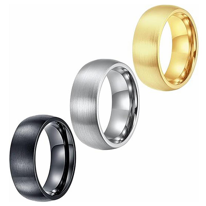 Trendy 8MM Men's Brushed Stainless Steel Ring - Round Arc, Colorfast, Standard US Size