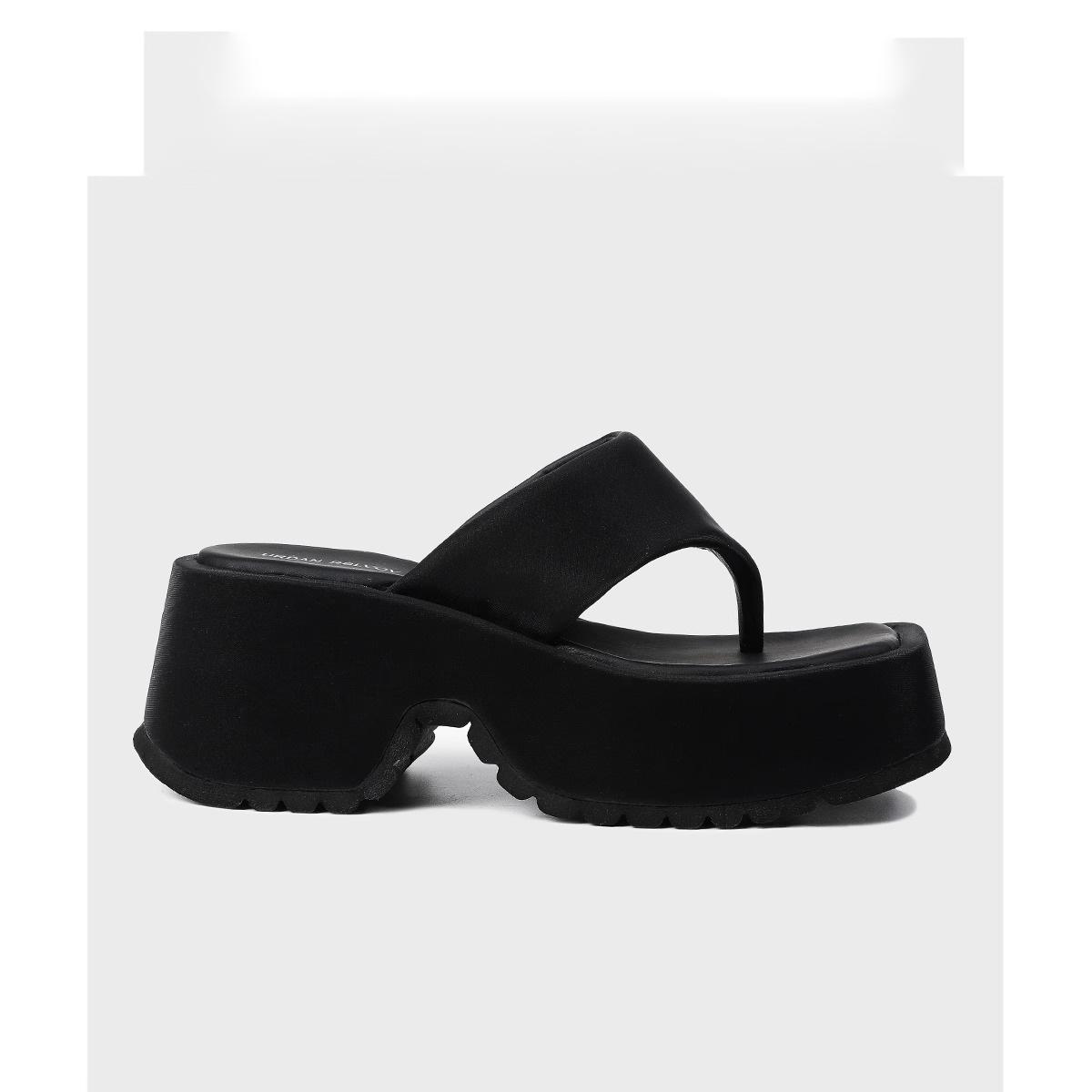 

2025 лето новые толстоподошвенные туфли-маффины водонепроницаемые на платформе супер высокий каблук черный клиновидный каблук шлепанцы с клипсой босоножки на высоком каблуке 40 чёрный