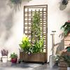 Wooden Trellis Planter Raised Garden Bed With Wheels To Climb And Grow Vegetables Herbs And Flowers Brown