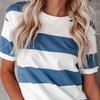 T-shirt ample à manches courtes et col rond pour femmes, rayé bleu et blanc imprimé, blouse d'été streetwear