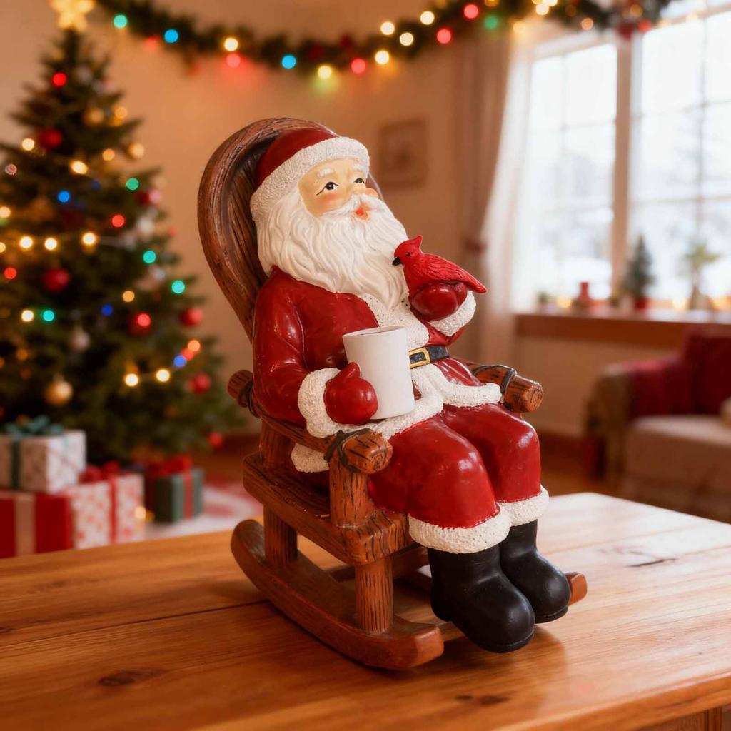 Resin Santa Rocking Chair Christmas Gift Santa Claus Figurine Lighted Up Centerpiece Holiday Festive Decoratin Collectible Stat