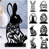 Cartoon Rabbit Easter Decorative Figurines Easter Egg Black Desktop Ornament Acrylic Accessories Hollow Carving Decoration