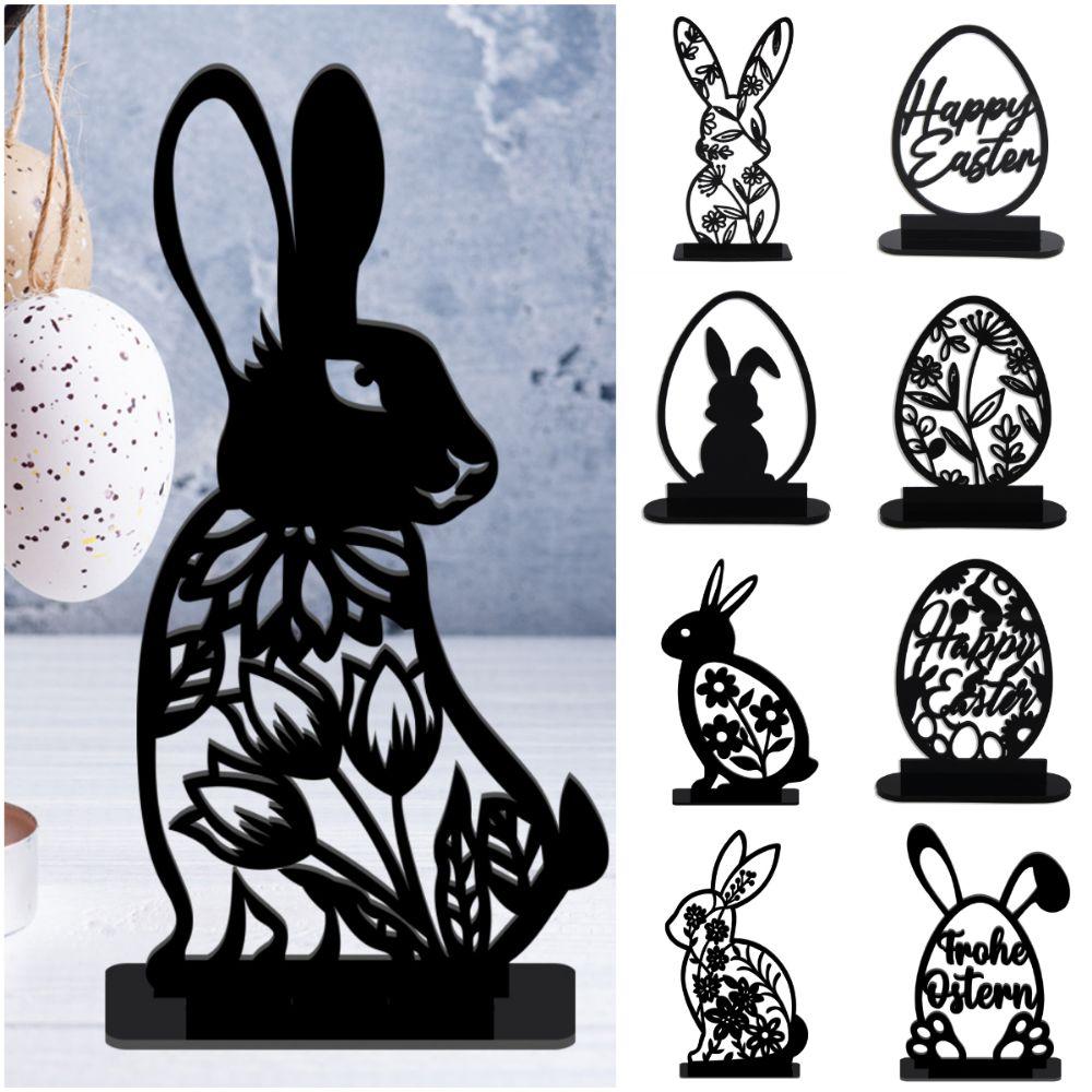 Cartoon Rabbit Easter Decorative Figurines Easter Egg Black Desktop Ornament Acrylic Accessories Hollow Carving Decoration
