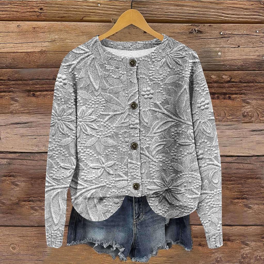Women's Vintage Knit Button Vintage Print Cardigan Jacket