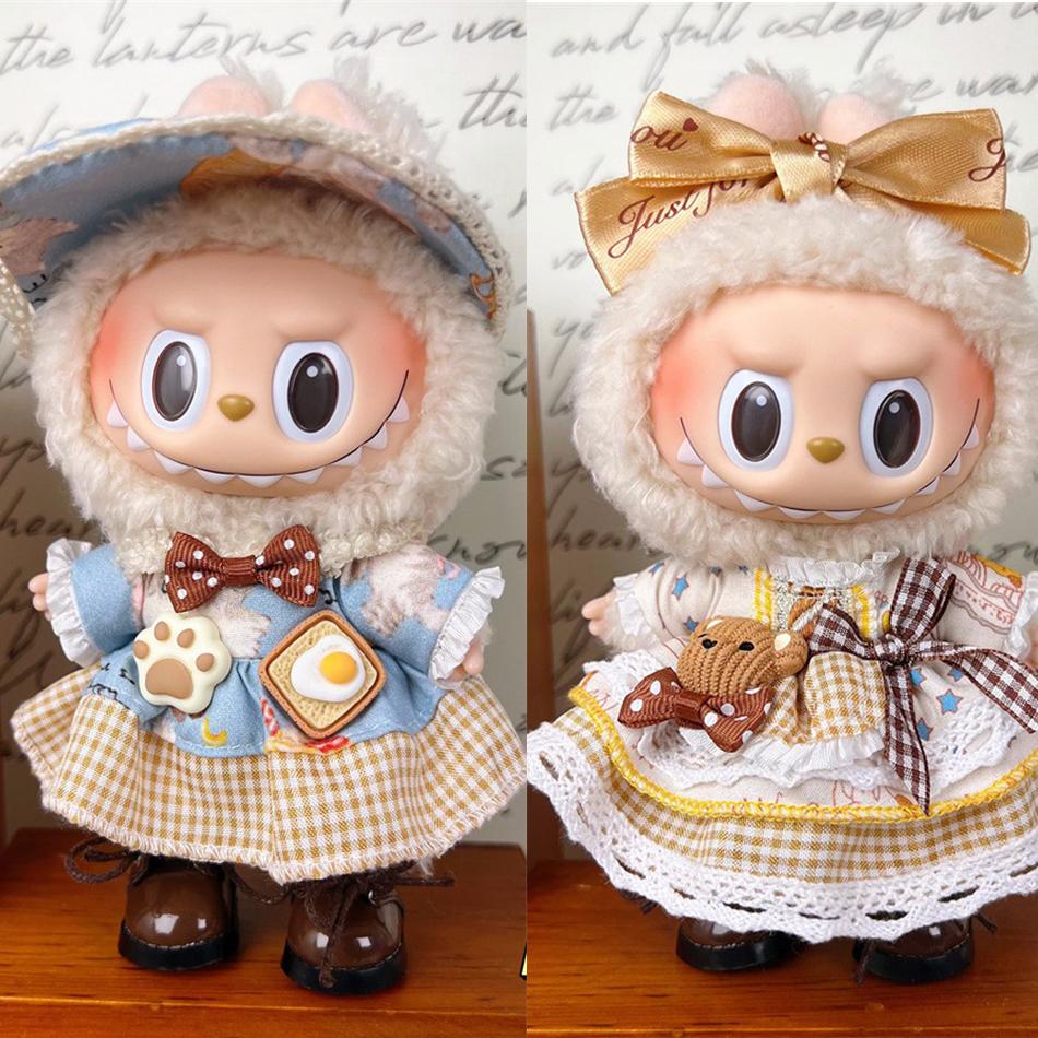 (Nur Kleidung) Labubu Bekleidungszubehör Hut V1 V2 V3 Plüschpuppen-Zubehör Labubu Bekleidung Ersatzset Süßes Zubehör