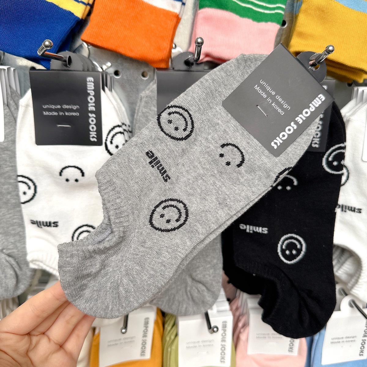 2026 Early Spring Korean Style Men s Combed Cotton Ankle Socks - Japanese Simple Line Smiling Face Design One Size серый