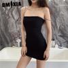 GMXIA Vestido tubo sexy para mujer negro sin mangas halter ropa de club ceñido al cuerpo minivestido sólido vestidos femeninos ropa de verano para vestir