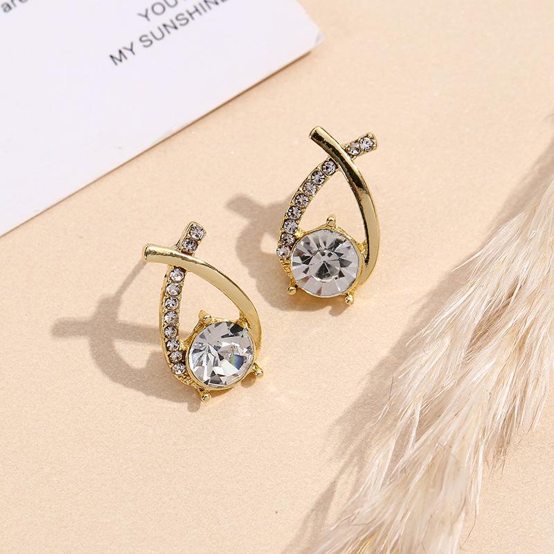 S925 Sterling Silver Korean Diamond Cross Stud Earrings - Elegant High-End Design for Women