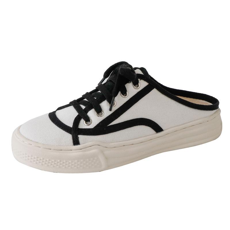 

Баотоу полубосоножки женские модные для улицы новая повседневная ретро толстая подошва увеличивающая рост парусиновая обувь белая обувь женская обувь 40