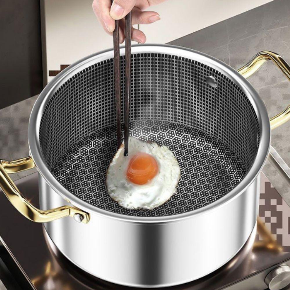 Honeycomb Bottom Non-stick Pot with Glass Lid Slow Cooker Stainless Steel Soup Pot Dormitory