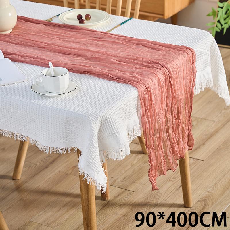 Cheesecloth Table Runner Gauze Tablecloth Semi-Sheer Crinkle Table Cover Boho-style table runner 180*90/90*340cm