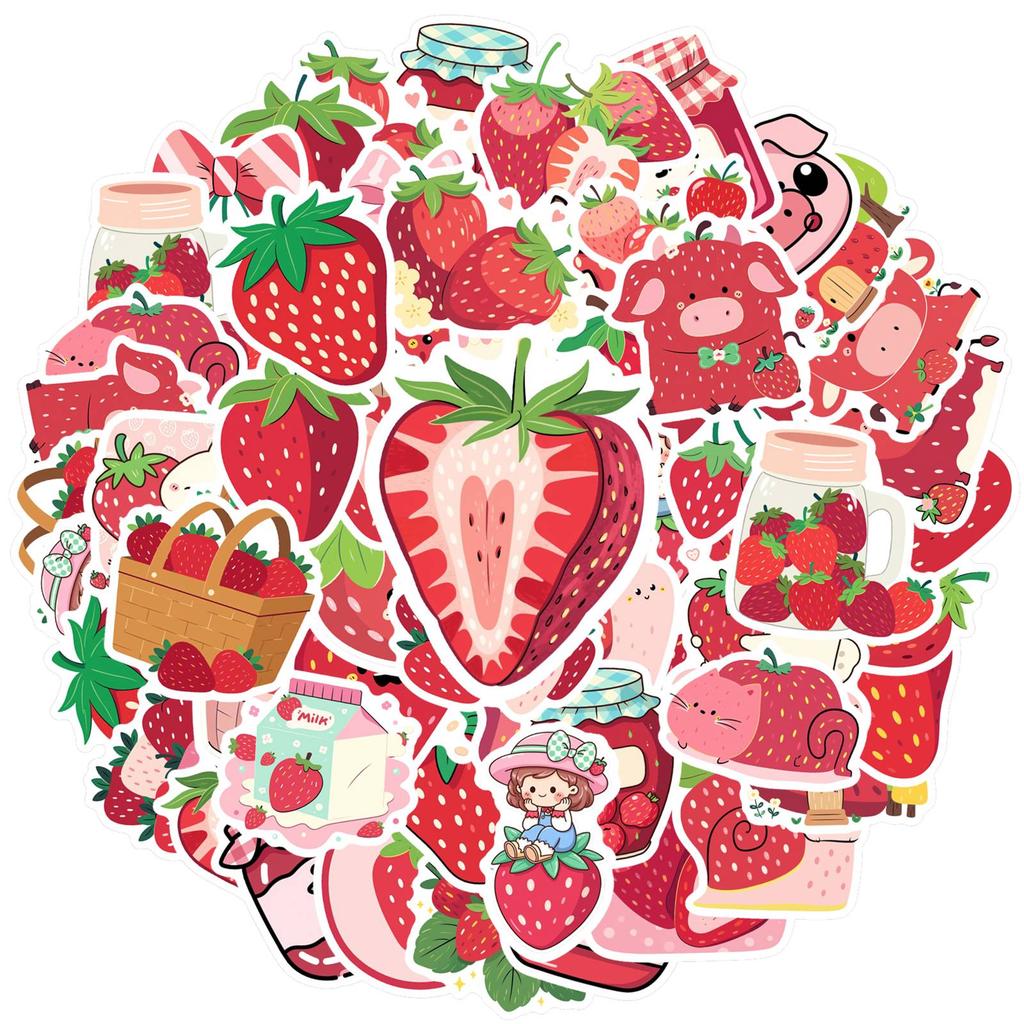 35pcs-50pcs Whimsical Nature Stickers Cute Strawberry Animal Stickers Stationery Stickers For Suitcase Fridge Phone Luggage DIY