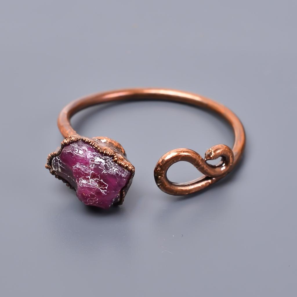 Pink Ruby Stone Copper Statement Electroformed Cocktail Friend Gift Ring Jewelry V-42