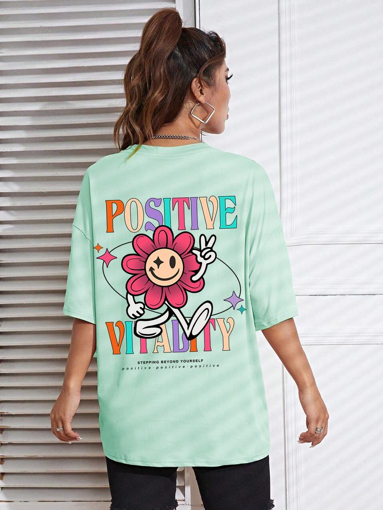 Positive Vitality Sunflower Printed Female Tshirt Harajuku T-Shirts Breathable Short Sleeve Hip Hop Fashion Street Tops Women
