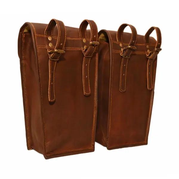Vintage Leather Motorcycle Saddle Bags Set of 2  Handmade Full-Grain Heavy Duty Biker Luggage