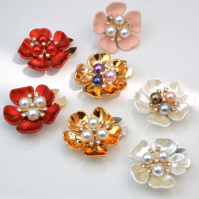 Flower Cufflinks Faux Pearl Rhinestone Flower Button Covers for Women Dress Shirts Crafting DIY Embellishments Gifts
