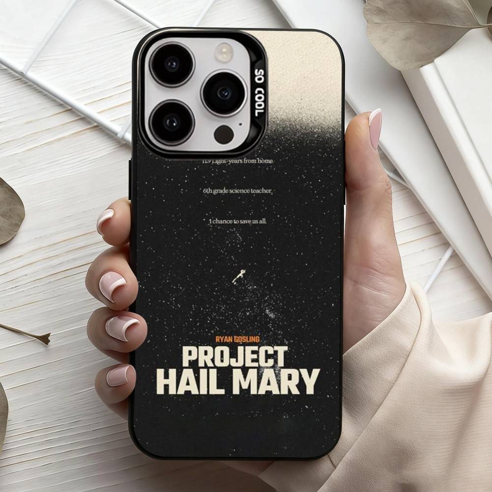 Trendy Film Project Hail M-Mary Pillow Phone Case For iPhone17,16,15,14,13,12,11 Plus,Pro Max Black Candy Silver Plated Cover