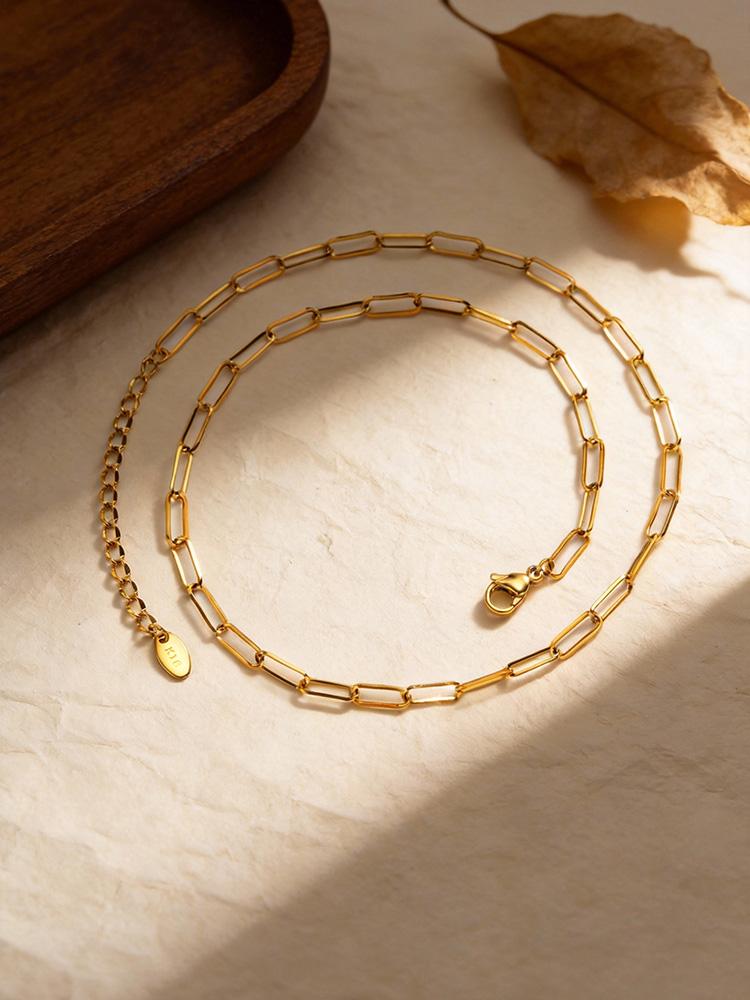 18K Gold Plated Paper Clip Chain Statement Necklace, Minimalist Link Chain Necklaces for Women Waterproof Jewelry Gift