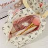 Ruffled Edge Bowknot Floral Print Makeup Bags Large Capacity Quilting Pen Bags Women Cosmetic Storage Bag Travel Wash Bag Clutch