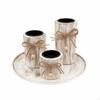3 Pieces Wooden Candle Holder with Tray | Cozy Farmhouse Style, Jute Bow, for