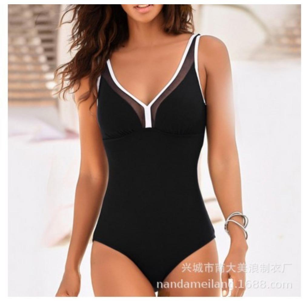 

Европейский и американский сексуальный бикини однотонный сетчатый купальник для живота XL чёрный