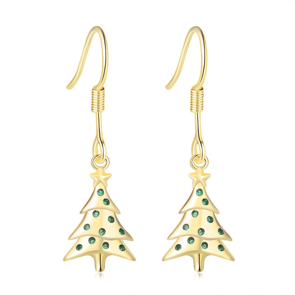 

Drop Earrings For Women Christmas Tree Shape Green CZ Light Gold Color Piercing Earing Wholesale Zircon Accessories Gift E094