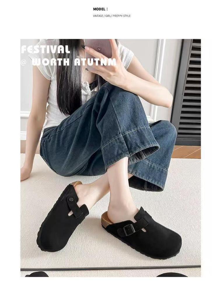 BK Half-Covered Genuine Leather Unisex Slippers with Cork Toe Cap - Versatile Casual Outdoor Wear by Birkenstock