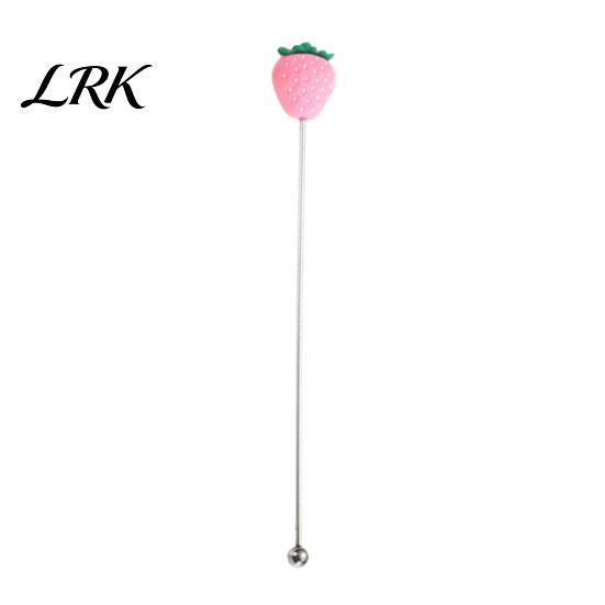 Mixer with Ball Cocktail Stir Stick, Stainless Steel Mixing Durian Pineapple Strawberry Cute Drink Stirrer Watermelon Rubber Top Decor, for