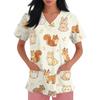 Women's V Neck Short Sleeve Work Top with Pockets Animal Print Medical Scrub Shirt for Healthcare Professionals Nursing Uniform