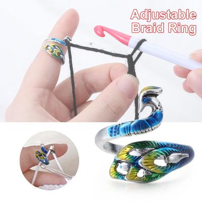 Adjustable Peacock Thimble Yarn Guides Knitting Loop Crochet Ring Sewing Accessories