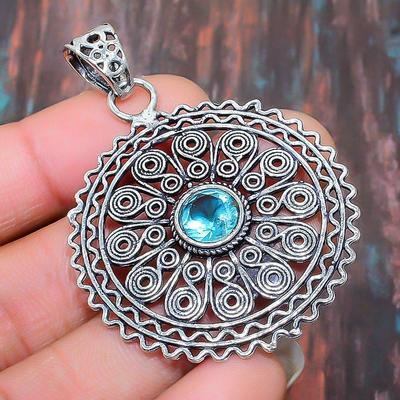 Ciondolo gioielli in argento sterling 925 fatto a mano con pietra preziosa topazio blu svizzero per donna
