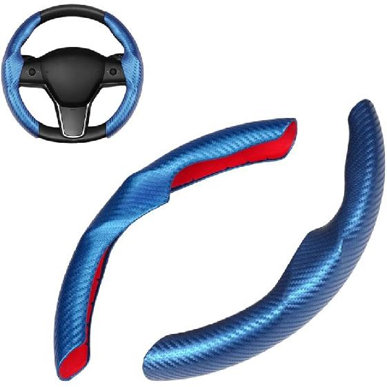 Grey Steering Wheel Cover For Tesla Model 3/Y 2016-2025 2026 Juniper/Highland | Non-Slip, Segmented, -Fit, Carbon Fiber | Model Y Juniper Accessories